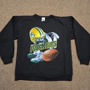 Vintage Green Bay Packers Sweatshirt Mens Large Black Official Fan Made in USA